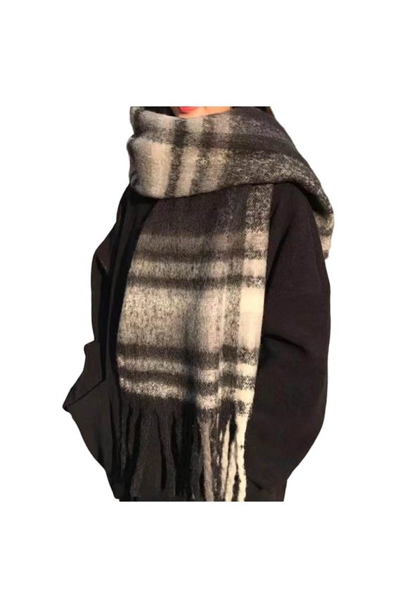Chunky Loop Yarn Plaid Scarf For Cozy Warm Winter Fashion Soft Textured Wrap Shawl Elegant Everyday Style Cozy Stylish Basic Scarf