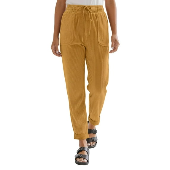Angala Corduroy Casual Pants High Waist Wide Leg Comfort Fit With Pockets Elastic Waistband For Everyday Wear And Soft Textured Fabric Trousers Soft Beautiful Women's Casual Pants