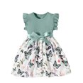 thumbnail image 1 of Angala Daily Wear Dress For Girls Flutter Sleeve Crew Neck Butterfly Print With Bowknot Girls Back To School Dresses, 1 of 2
