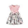 thumbnail image 1 of Angala Daily Wear Dress For Girls Flutter Sleeve Crew Neck Butterfly Print With Bowknot Girls Back To School Dresses, 1 of 2