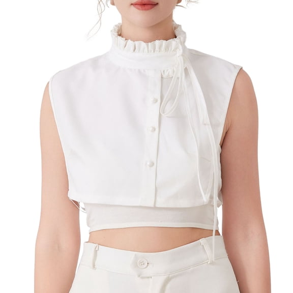 Angala Detachable High Neck Blouse Collar With Ruffle Lace Bow Tie Layering Style For Cozy Stylish Basic Detachable Collar