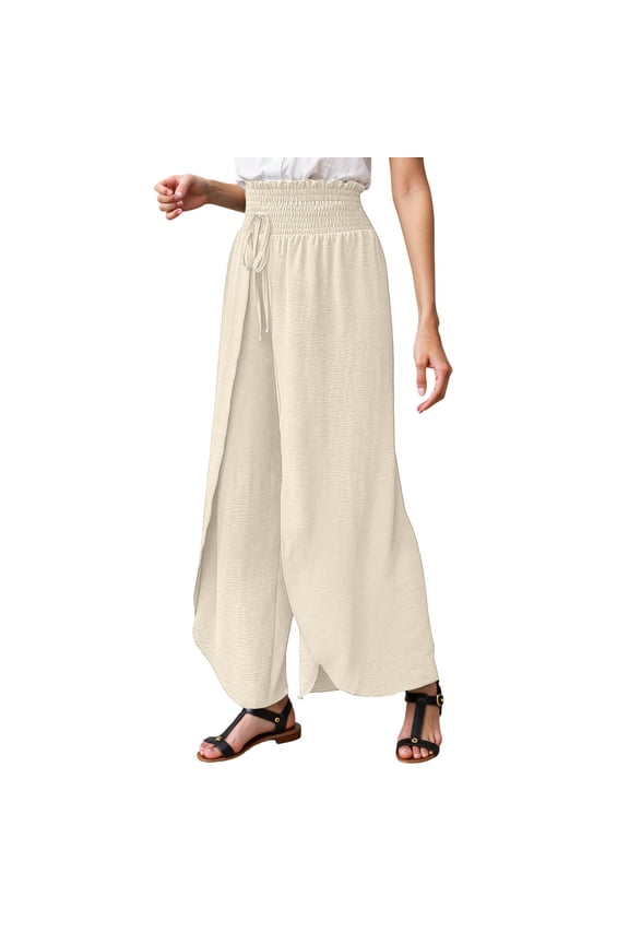 Elegant Casual Pants With Slit Hem Loose Fit High Waist Lightweight Breathable Trousers For Everyday Wear Soft Stylish Women's Casual Pants