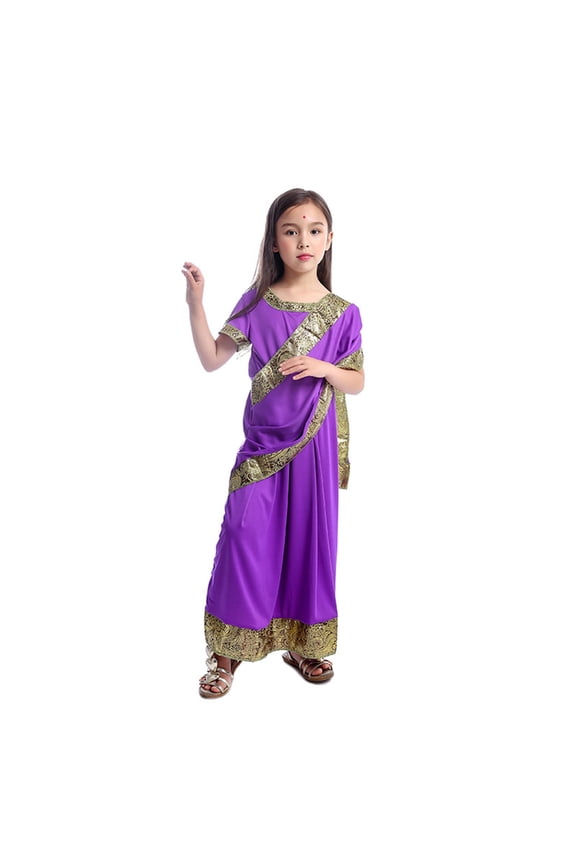 Enchanting Indian Girl Dress For Kids Party Stage Performance Pretend Play Soft Beautiful Girl's Skirt 9-10 Years