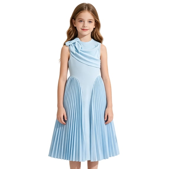 Angala Everyday And Party Dress For Girls Sleeveless Crew Neck Solid Color Girls Back To School Dresses