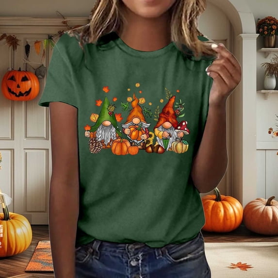 Angala Fall Halloween T-Shirt for Women Graphic Short Sleeve Crew Neck Top, Women Relaxed Fit Halloween Tee