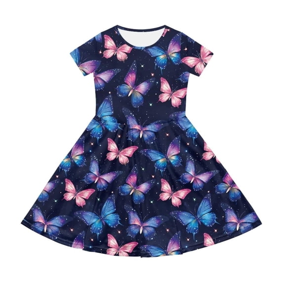 Angala Girls Dresses A Line Dresses Short Sleeve Crew Neck Butterfly ...