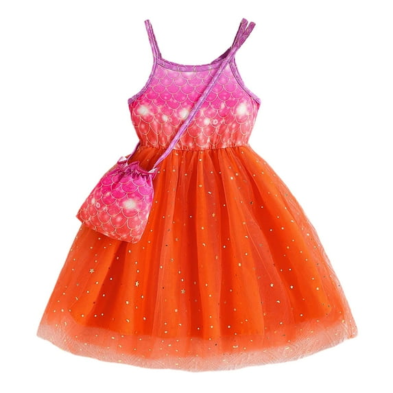 Angala Girls Dresses Casual Summer Outfit Toddler Kids Fashion Sleeveless Dress With Mesh Skirt Star Moon Design For Daily Wear Age 3-9 Beautiful Cute Cozy Girl's Dress 130/7y