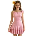 thumbnail image 1 of Angala Girls Dresses Crew Neck Tiered Mini Dresses Sleeveless Solid Summer Style Ruffle Hem Tight Fit Stretchable Beach Vacation Child Clothes Size 12-13 Years Pink, 1 of 9