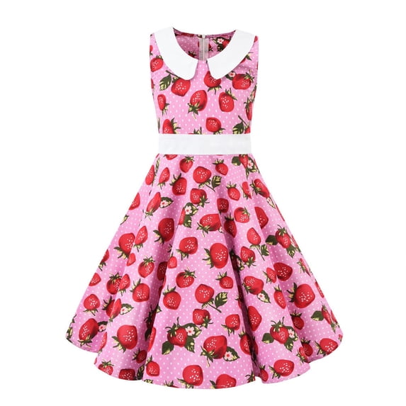 Angala Girls Dresses Polka Dots Print A Line Midi Dresses Lapel Neck ...