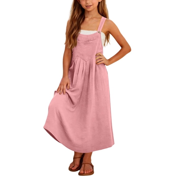 Angala Girls Dresses Square Neck Long Dresses Sleeveless Solid Summer ...
