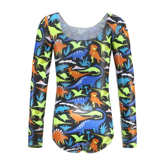Angala Girls' Fashionable Printed Long Sleeved Gymnastics Dance Training Clothes Suitable For 3 12 Years Old Cozy Cute Boys And Girls Jumpsuit 3-4 Years