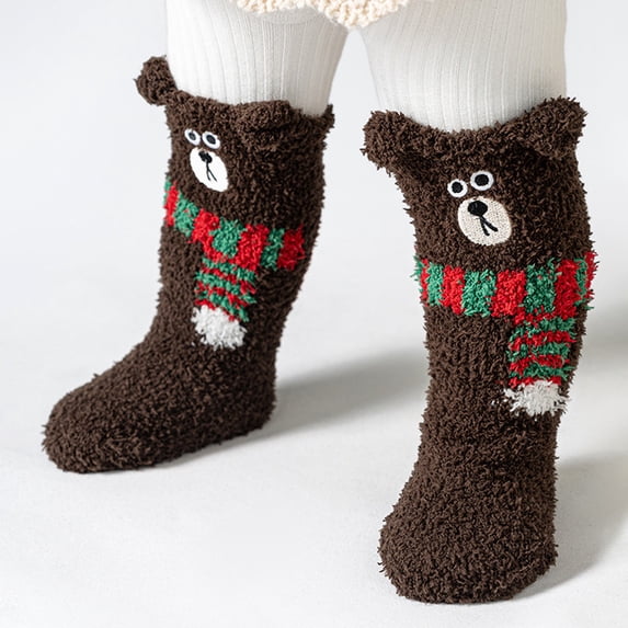Angala Girls Fuzzy Plush Bear Cozy Socks, Warm Winter Socks For Little Girls Indoor Wearing