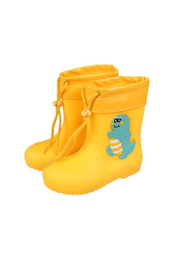 Girls Rain Boots Mid Calf Cartoon Bunny Dinosaur Appliques Waterproof Adjustable Rainy Season Dailywear Toddler Rain Boots Size 3.5-4 Years Yellow