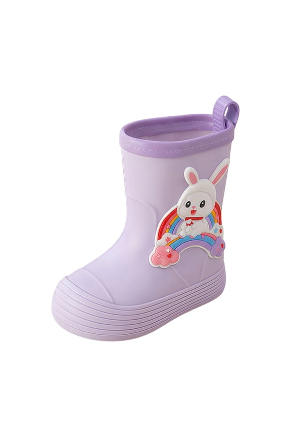 Girls Rain Boots Mid Calf Cartoon Rabbit Appliques Waterproof Lightweight Non- Outdoor Girls Rain Boots Size 3.5-4 Years Purple