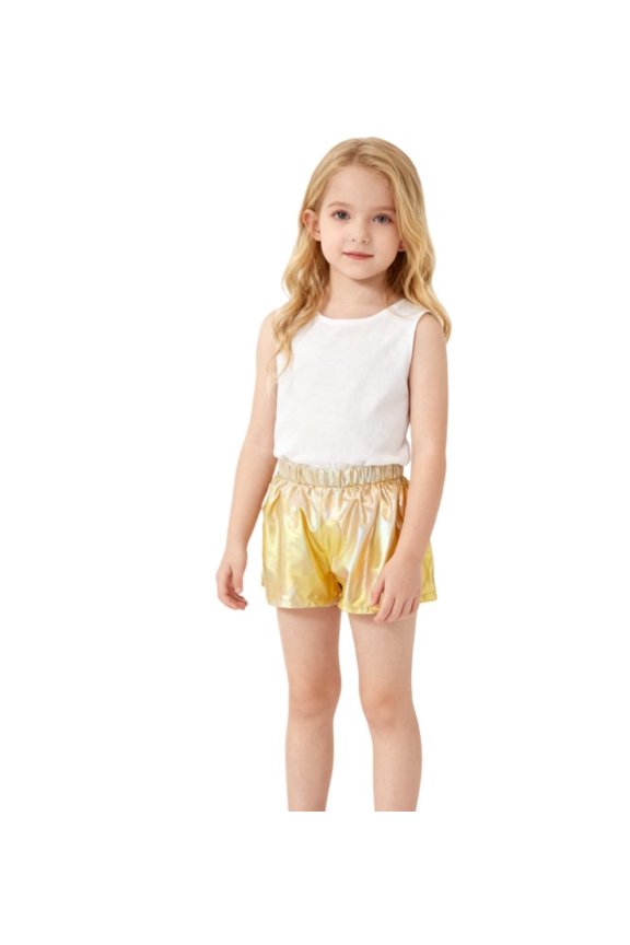 Girls Shorts For Stage Performance Dance Wear Glitter Shiny Metallic Bottom Party Outfit Festive Celebration Apparel Elastic Cozy Children Trousers 4-5 Years