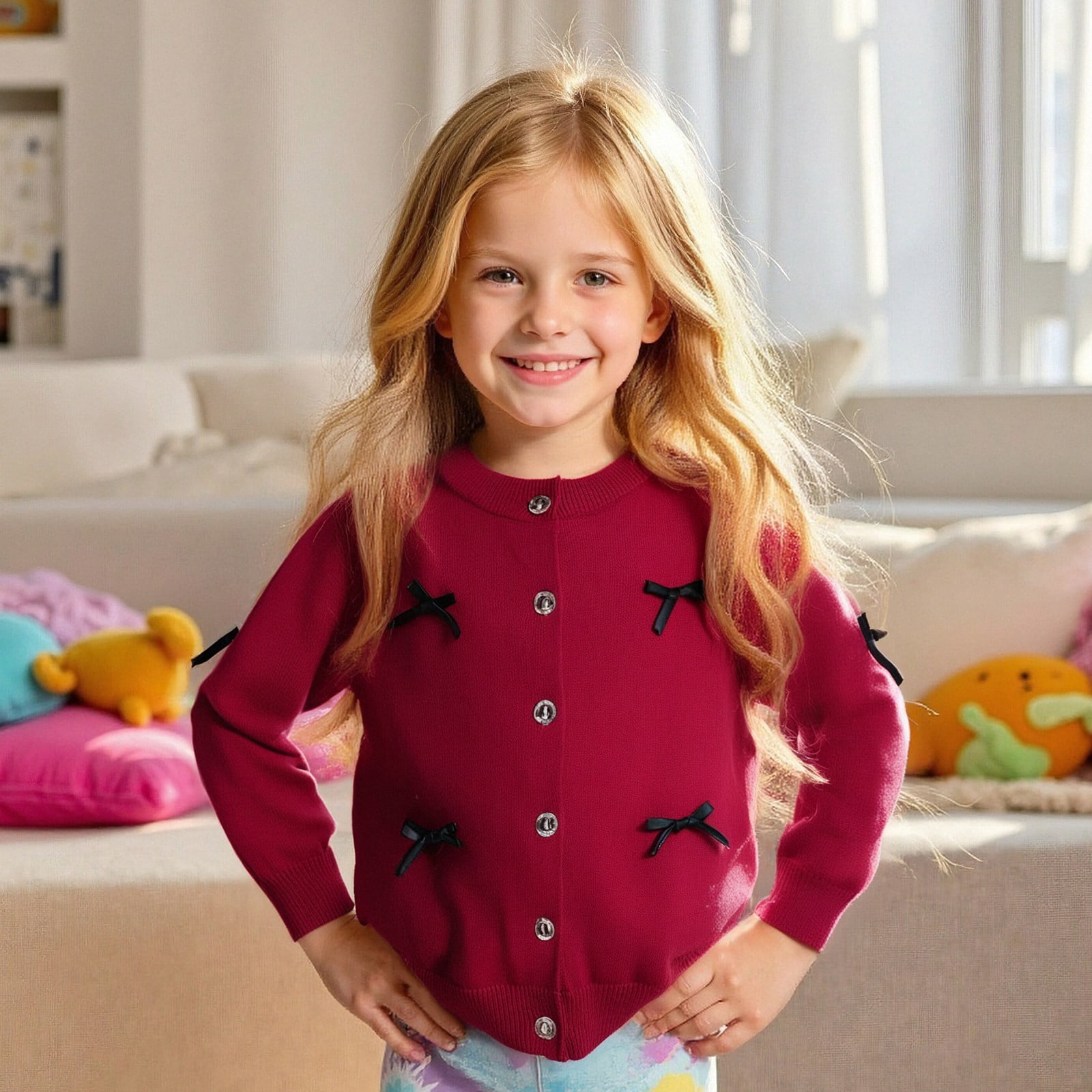 Open Wear Angala Girls Soft Knit Cardigan Bow Detail Comfortable Lightweight Open ...