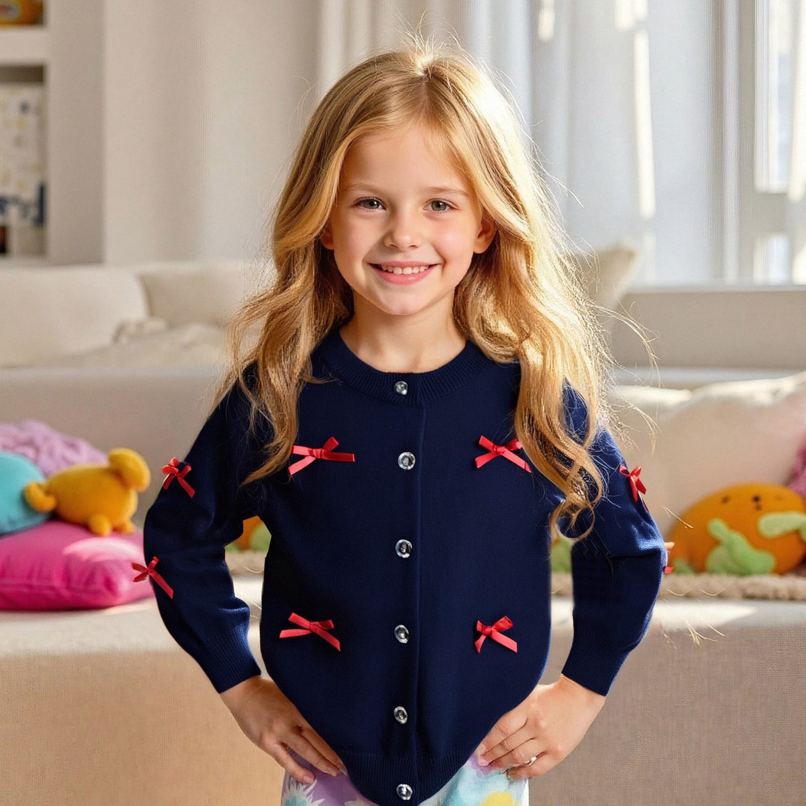 Open Wear Angala Girls Soft Knit Cardigan Bow Detail Comfortable Lightweight Open ...