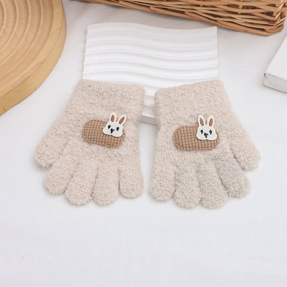 Embroidered Rabbit Chicks Angala Gloves Kids Fuzzy Knit Gloves Cute Rabbit Applique Soft Warm ...