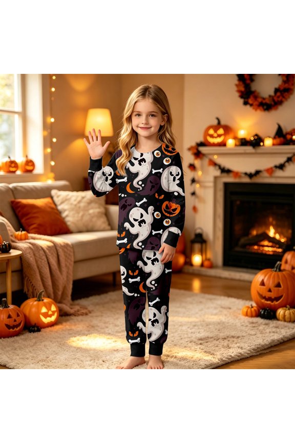 Halloween Pajamas For Toddler Girls Simple Ghost Graphic Pjs Outfits Long Sleeve Pants Set Kid Fall Pyjamas