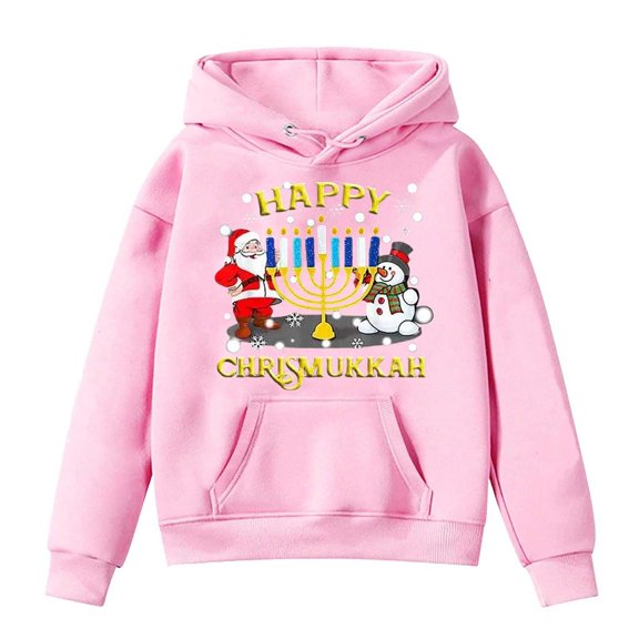 Angala Happy Chrismukkah Santa Snowman T Shirt Happy Hanukkah Chanukkah Christmas Sweater Hanukkah Menorah Hoodie Xmas Holiday Dreidel Latke Cute Stylish Children Dailywear For Christmas