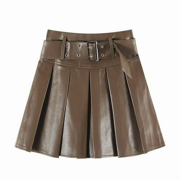 Angala High Waist Pleated Skirt Style Leather Mini Skirt For Autumn Winter Slim Fit Fashion Outfit Beautiful Stylish Women's Dress