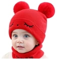 thumbnail image 1 of Angala Infant Baby Girls Boys Soft Warm Knit Hat Kids Winter Hat With Earflap Scarf Hood Hat Cozy Cute Practical One Size, 1 of 3