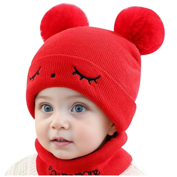 Angala Infant Baby Girls Boys Soft Warm Knit Hat Kids Winter Hat With Earflap Scarf Hood Hat Cozy Cute Practical One Size