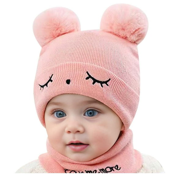 Angala Infant Baby Girls Boys Soft Warm Knit Hat Kids Winter Hat With Earflap Scarf Hood Hat Cute Practical Breathable One Size