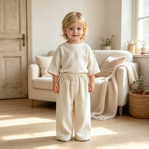 Angala Infant Boys Active Pants Wide Leg With Pockets Fall Casual Boys Baggy Trousers Size 12-18 Months Beige