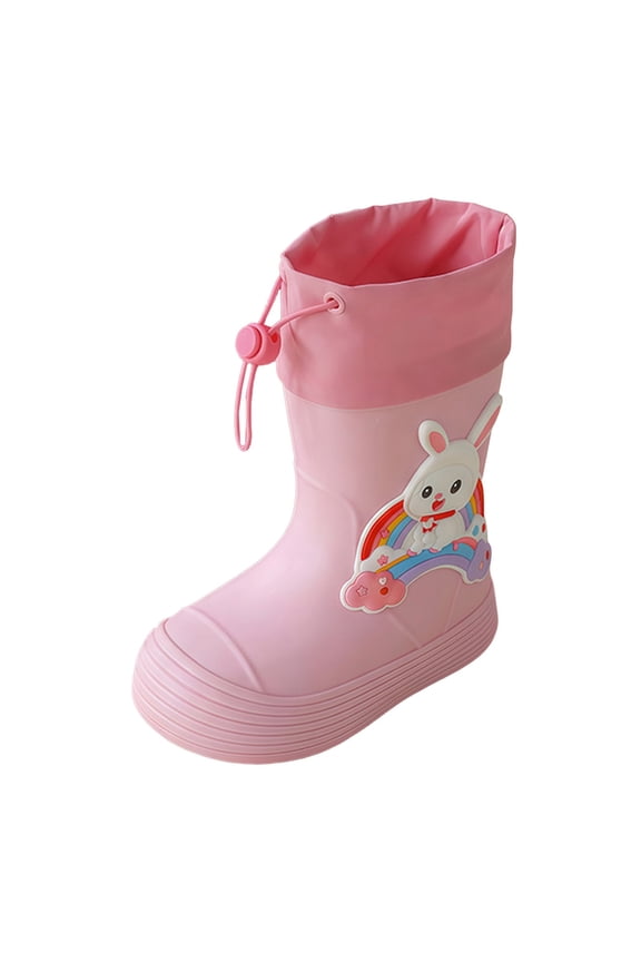 Kids Rain Boots Adjustable Mid Calf Cartoon Rabbit Appliques Waterproof Lightweight Non- Girls Rain Boots Size 3-3.5 Years Pink