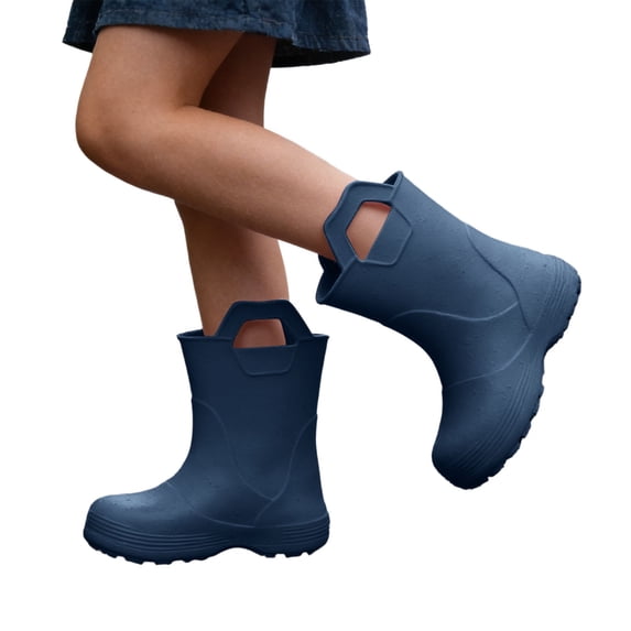 Angala Kids Rain Boots Mid Calf Solid Waterproof Elegant Easy On Lightweight Rainy Season Casual Toddler Rain Boots Size 8-9 Years Navy
