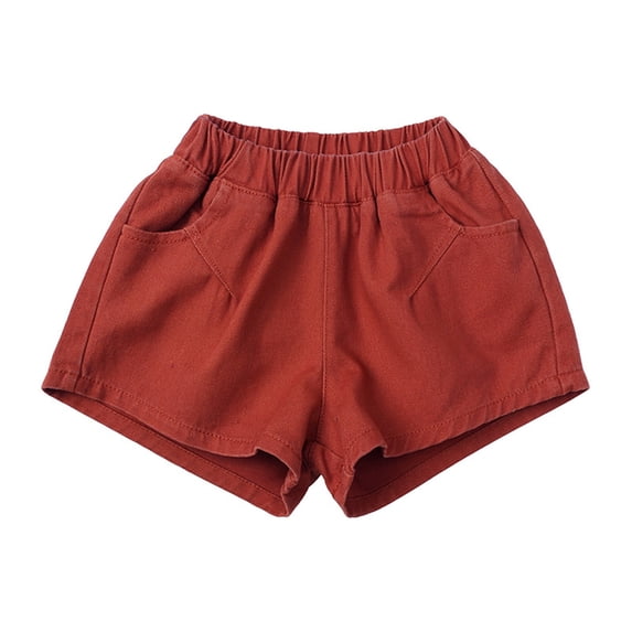 Angala Kids Shorts Solid Chino Shorts Elastic Waist Summer Comfortable Loose Lightweight Dailywear Child Shorts Size 3-4 Years Red