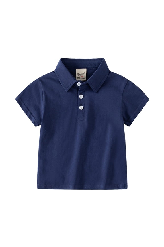 Kids Tops Short Sleeve Lapel Neck Button Solid Summer Regular Fit Comfortable Lightweight Dailywear Casual Handsome Boys Tees Size 18-24 Months Navy