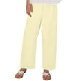 thumbnail image 1 of Angala Ladies Pants High Elastic Waist Pants Straight Leg Solid Loose Breathable Linen Ladies Summer Pants Size 4Xl Beige, 1 of 4