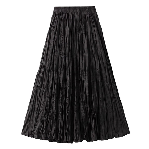 Angala Ladies Skirts A Line Maxi Skirts Solid High Waist Summer Lightweight Soft Vacation Casual Pleated Womens Skirts Size One Size Black