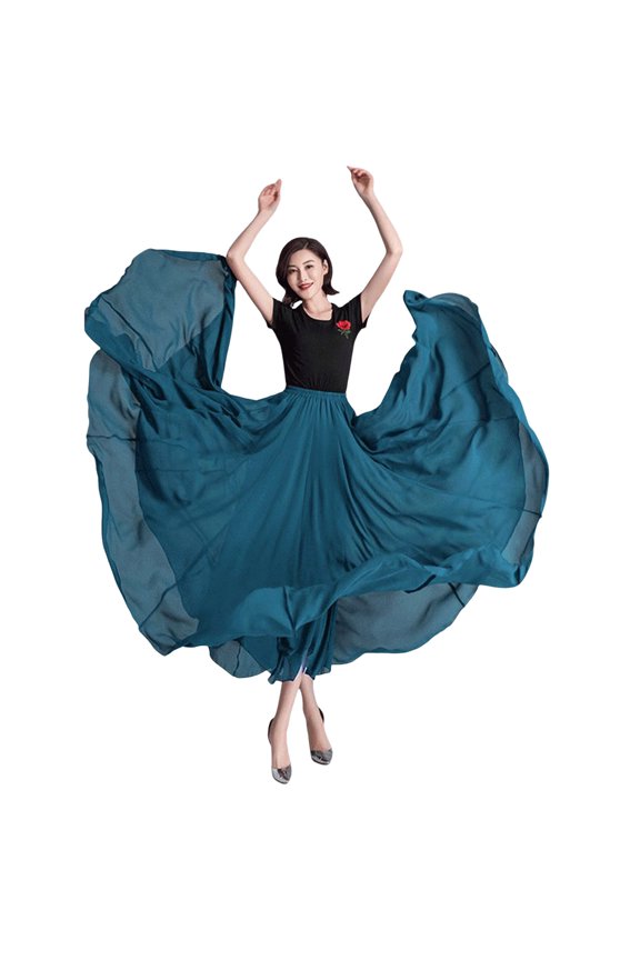 Ladies Skirts Flowing Maxi Skirts Summer High Elastic Waist Solid Dance Performance Flowy Adult Skirts Size One Size Dark Blue