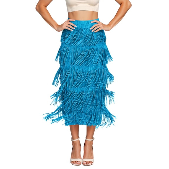 Angala Ladies Skirts Maxi Skirts Tassels Elastic Waist Summer Fashion Flowy Slim Fit Comfortable Straight Womens Skirts Size One Size Blue
