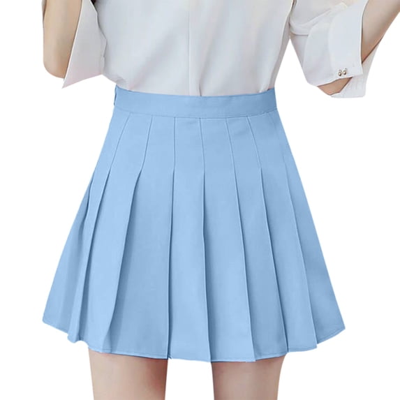 Angala Ladies Skirts Pleated Mini Skirts Summer High Waist Solid Fashion Breathable Tennis Ladies Skirts Size L Blue