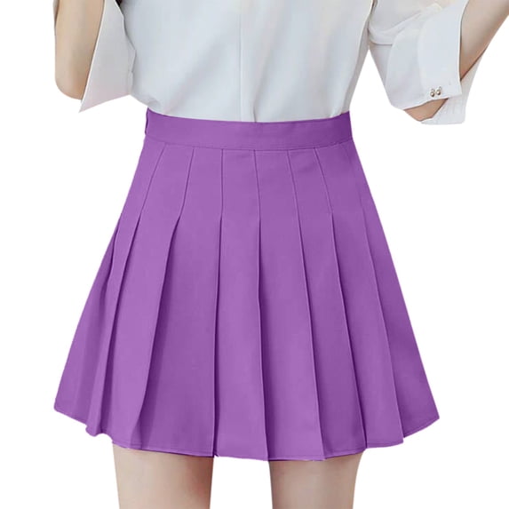 Angala Ladies Skirts Pleated Mini Skirts Summer High Waist Solid Fashion Breathable Tennis Ladies Skirts Size L Purple