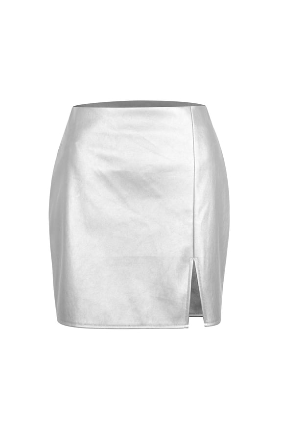 Ladies Skirts Sheath Mini Skirts Summer High Waist Solid Slit Tight Fit Dailywear Party Ladies Skirts Size L Silver