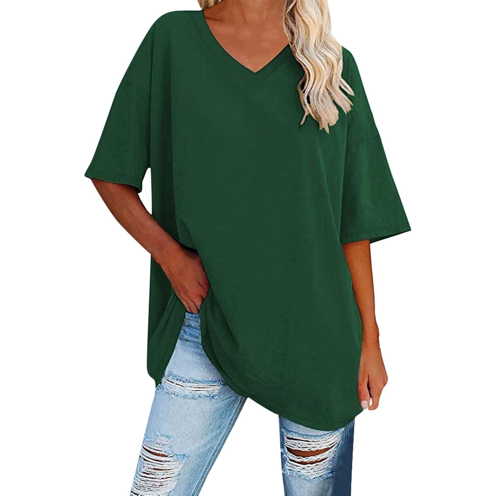 Angala Ladies T Shirts V-Neck Short Sleeve Solid Color Blouse Summer ...