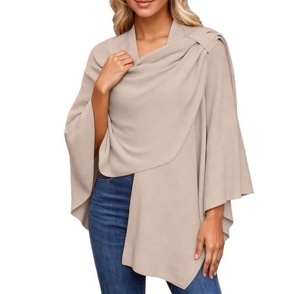 Angala Large Front Poncho Sweater Wrap Topper Knitted Elegant Shawls Cape For Fall Winter Soft Stylish Basic Wraps