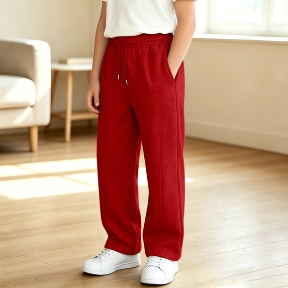 Angala Little Boys Sweatpants Athletic Pants Straight Leg With Pockets And Drawstring Fall Casual Boys Baggy Trousers Size 5-6 Years Red