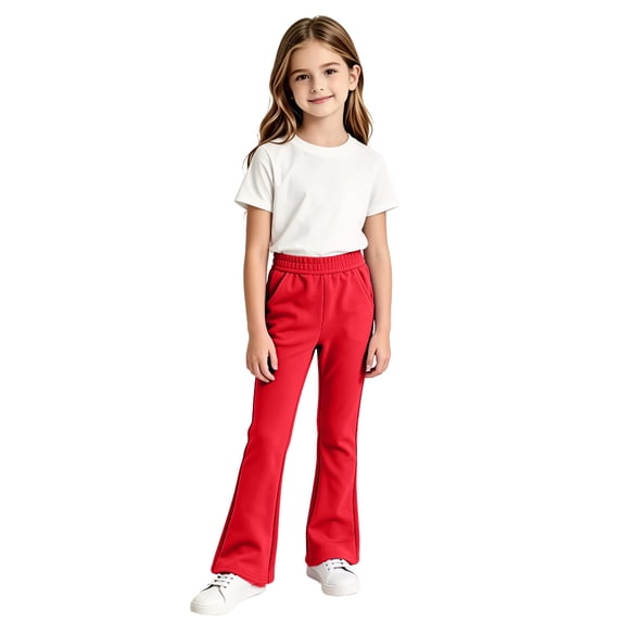 Angala Little Girls Flared Pants Lined Slim Fit High Waisted Fall Casual Girls Trousers