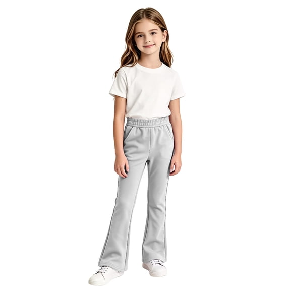 Angala Little Girls Flared Pants Lined Slim Fit High Waisted Fall Casual Girls Trousers