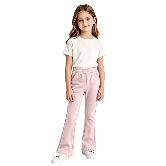 Angala Little Girls Flared Pants Lined Slim Fit High Waisted Fall Casual Girls Trousers