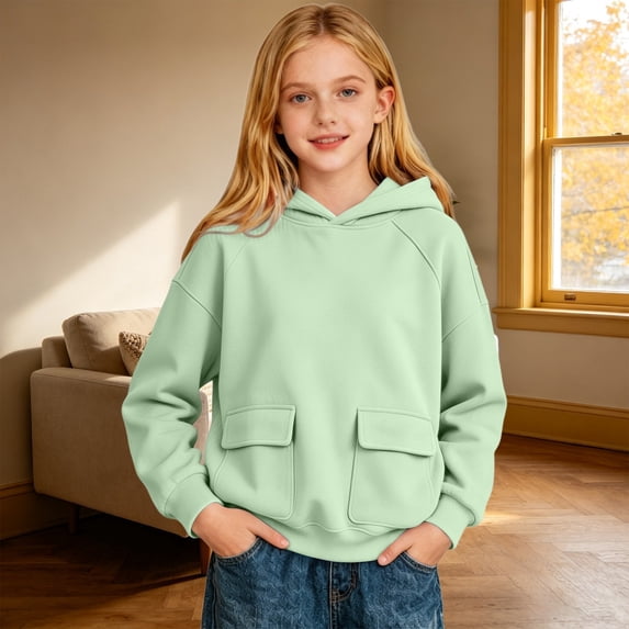 Angala Little Girls Hoodie Fall Sweatshirt Casual Girls Casual Clothes Size 6-7 Years Green