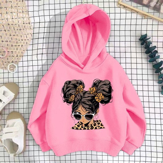 Angala Little Girls Hoodies Sweatshirts Size 7-8 Years Fall Winter Loose Fit Graphic Print Long Sleeve Dailywear Girl Tops Pink