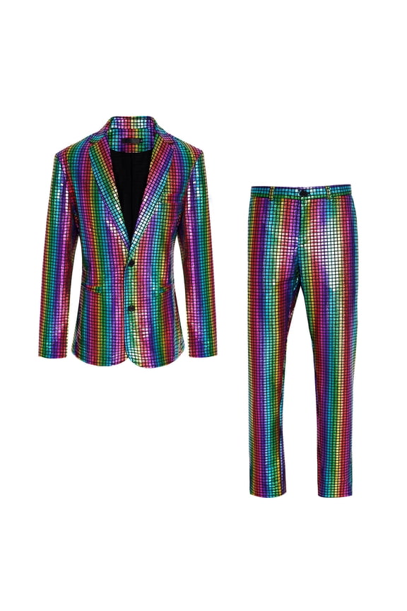 Men'S Sequin Checkered Suit Party Stage Nightclub Dazzling And Cool Performance Suit Set Handsome Stylish Men's Suits