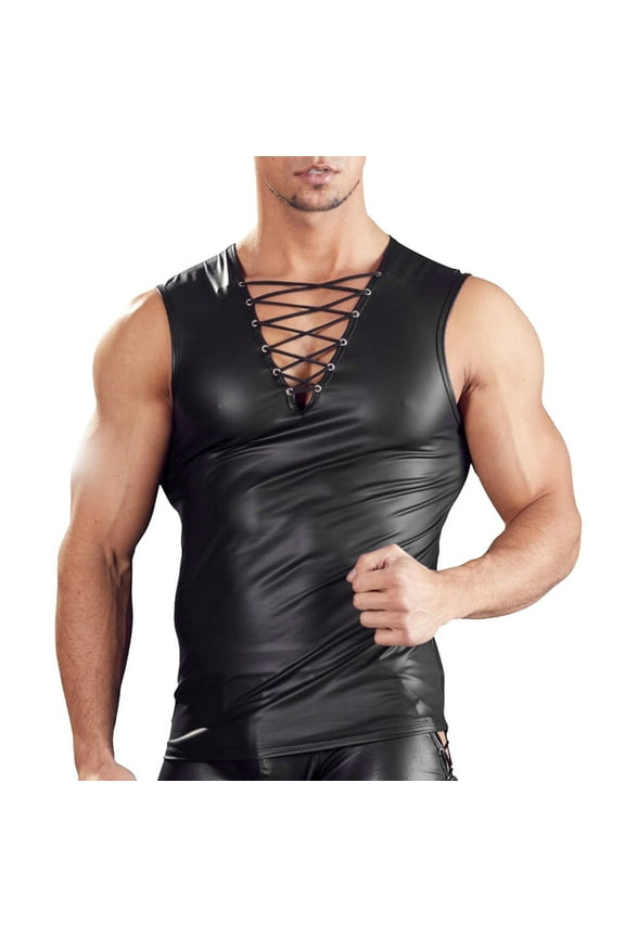 Mens Sexy Vest Performance Clothes Nightclub Stage Leather T Shirt Tights Cozy Stylish Men's Tank Tops